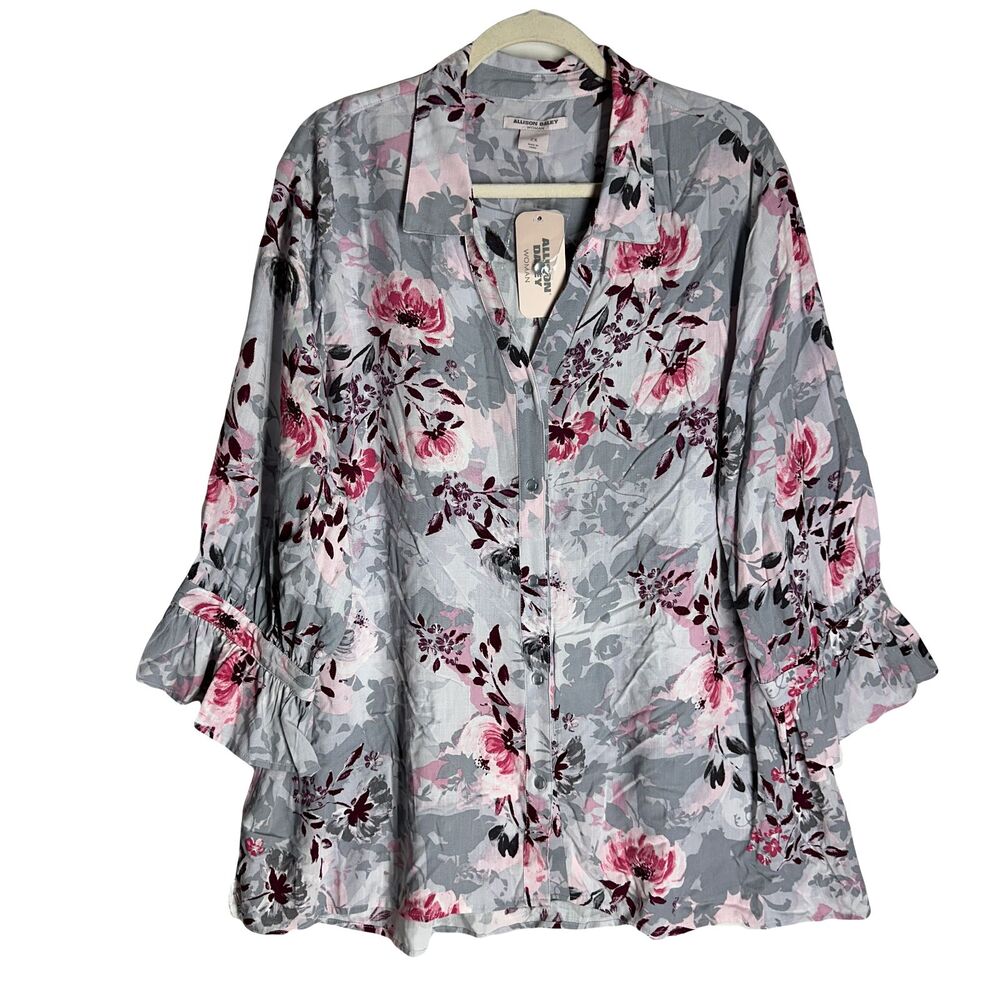 NWT Allison Daley Womens Button Down Top Size 2X Soft Floral Print 3/4 Sleeve
